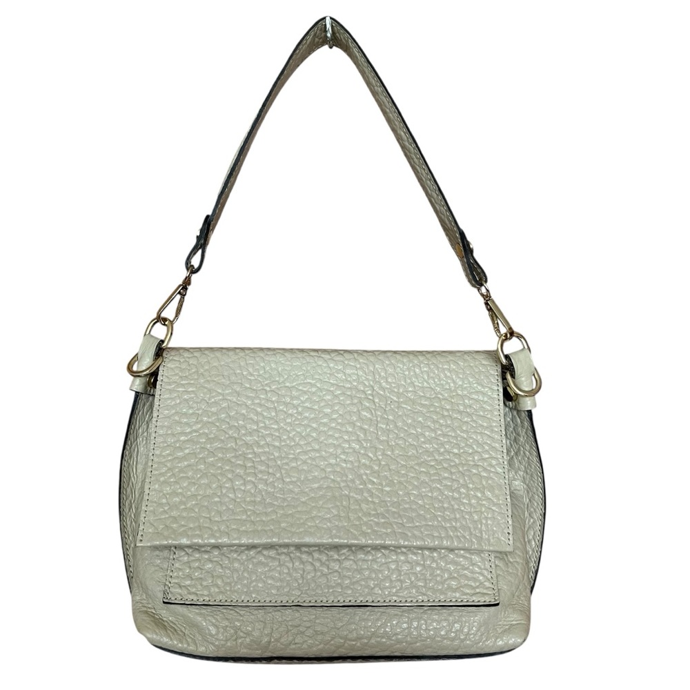 Valentina Fiore Beige Textured Pebbled Leather Small Handbag Made in Italy